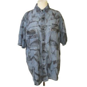 Harley Davidson HD Tie Dyed Denim Jean Biker Short Sleeve Button Up